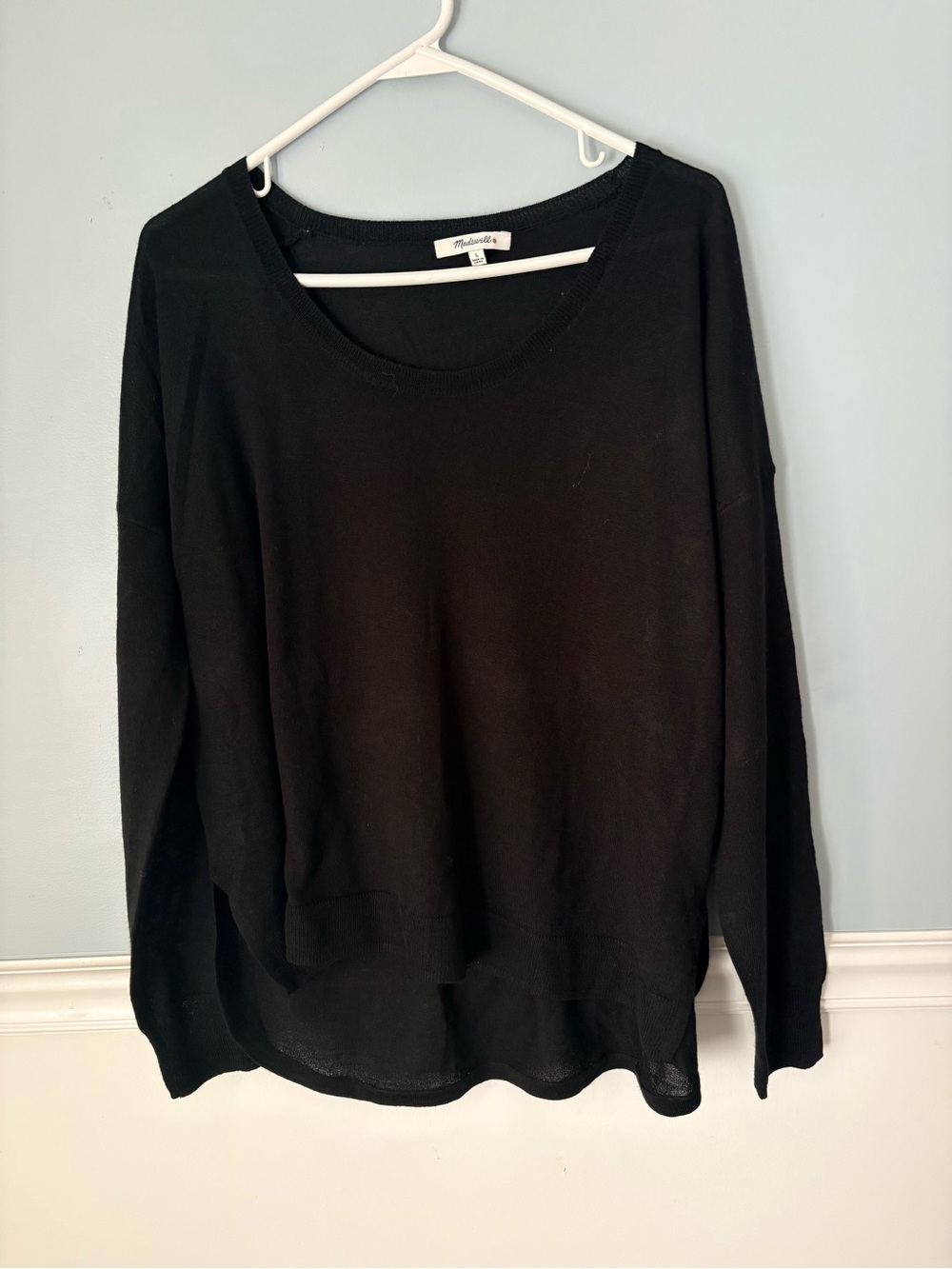 Madewell Black Lightweight Crewneck Sweater merino wool cozy classic
